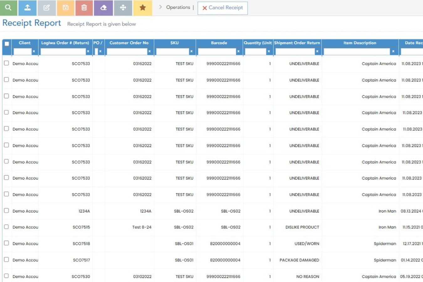 Simple Global returns management dashboard